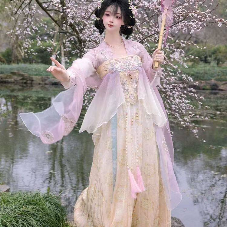 金缕百合刺绣齐胸日常仙气汉服女唐制春围裳套装披帛古装小唐风