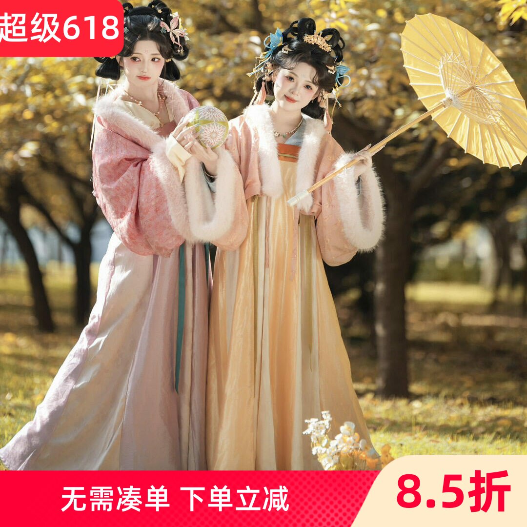 汉服女冬款加绒加厚上袄裙闺蜜古装保暖网红短袄外套唐代新年战袍