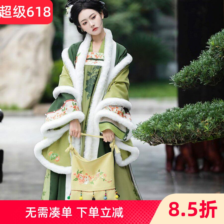 唐装女中国风汉服大人冬天弹古筝演出服对襟上衫搭配马面裙的外套