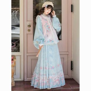 汉服女暖冬序雪明制圆领比甲琵琶袖里衣马面裙套装日常保暖秋冬季