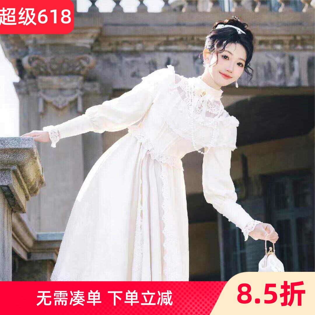 法式洋裙轻婚纱夏季新款成人礼儿复古气质蕾丝连衣裙女留洋大小姐