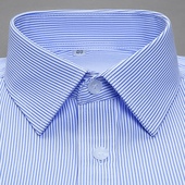 蓝条纹衬衫 上班工装 短袖 衬衣正装 潮流商务 夏职业蓝色休闲长袖 男士