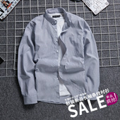 牛津纺衬衫 潮流日系复古痞帅潮 春秋条纹格子休闲宽松韩版 男士 长袖