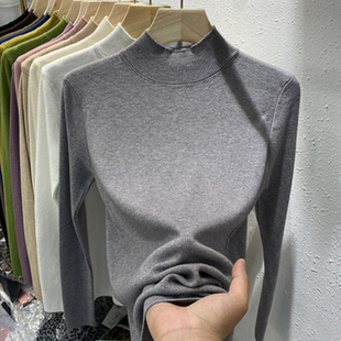 羊绒百搭秋冬半高领打底衫 上衣衫 女毛衣修身 针织春装 内搭长袖 大码