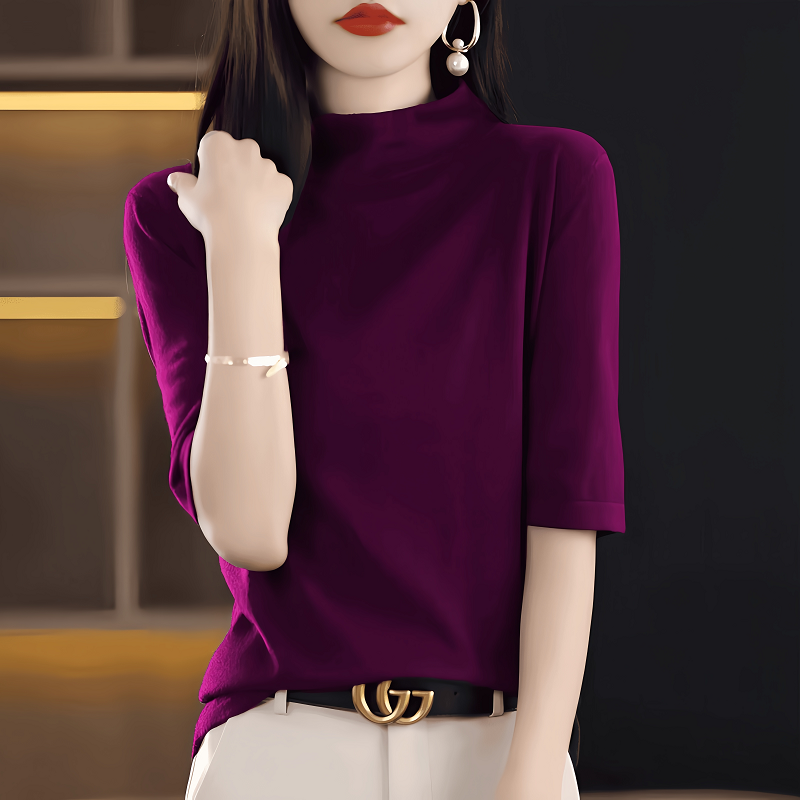 春秋新款高级红色半高领打底上衣女法式五分袖针织衫t恤时尚中袖,女装/女士精品,毛针织衫,淘宝优惠券,粉丝福利购,淘宝优惠卷