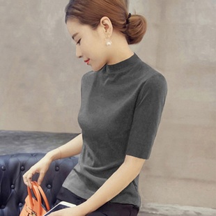 针织衫 修身 薄款 春秋冬季 t恤女上衣内搭打底衫 毛衣五分袖 中袖 新款