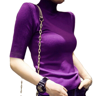 毛衣针织衫女中袖T恤修身欧洲站春秋冬季打底衫高领五分袖上衣潮