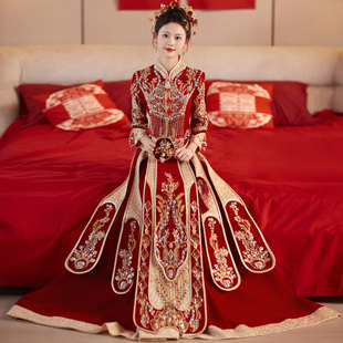 秀禾服婚服2024新款重工小个子出阁大码新娘结婚中式出嫁冬季丝绒