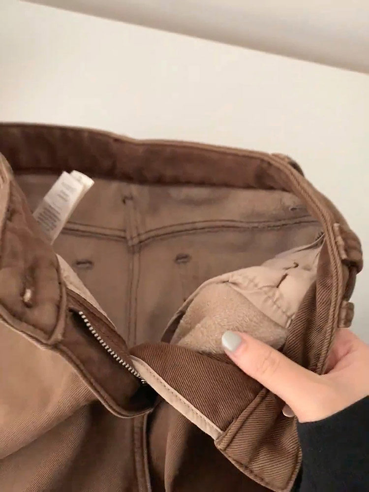 MAILLARD 레트로 플러스 벨벳 두꺼운 갈색 바지 여성 가을 겨울 새로운 하이 웨이스트 루즈 스트레이트 와이드 레그 청바지 유행