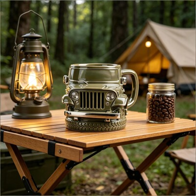 跨境新款 Jeep Car Shaped Mug 吉普车造型马克杯咖啡杯装饰摆件