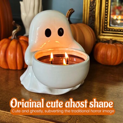 新品 Halloween Ghost Candlestick 万圣节鬼烛台可爱糖果托盘