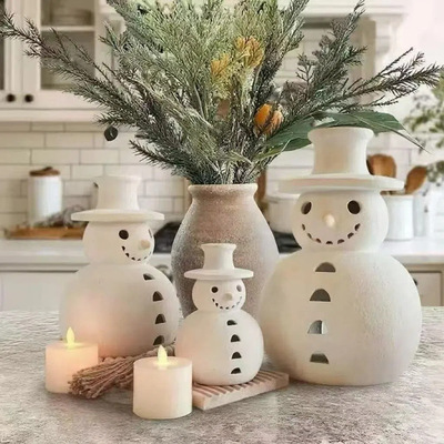跨境 Terracotta Snowman 复古色树脂雪人圣诞节装饰摆台圣诞雪人