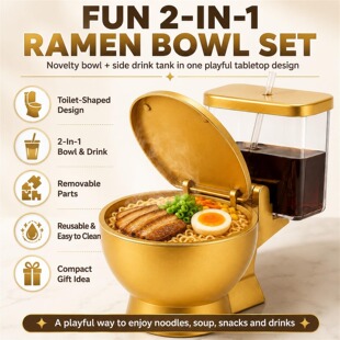 跨境新款 Novelty Toilet Shaped Ramen Bowl Set 马桶拉面碗套装
