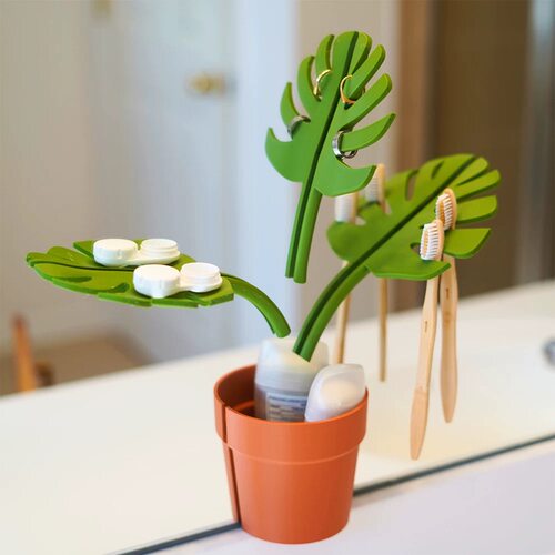 跨境新款Mirror Monstera - Bathroom Organizer镜面龟背竹牙刷架