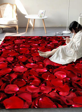 玫瑰客厅地毯卧室床边毯满铺大面积沙发茶几垫浪漫红色花瓣飘窗毯