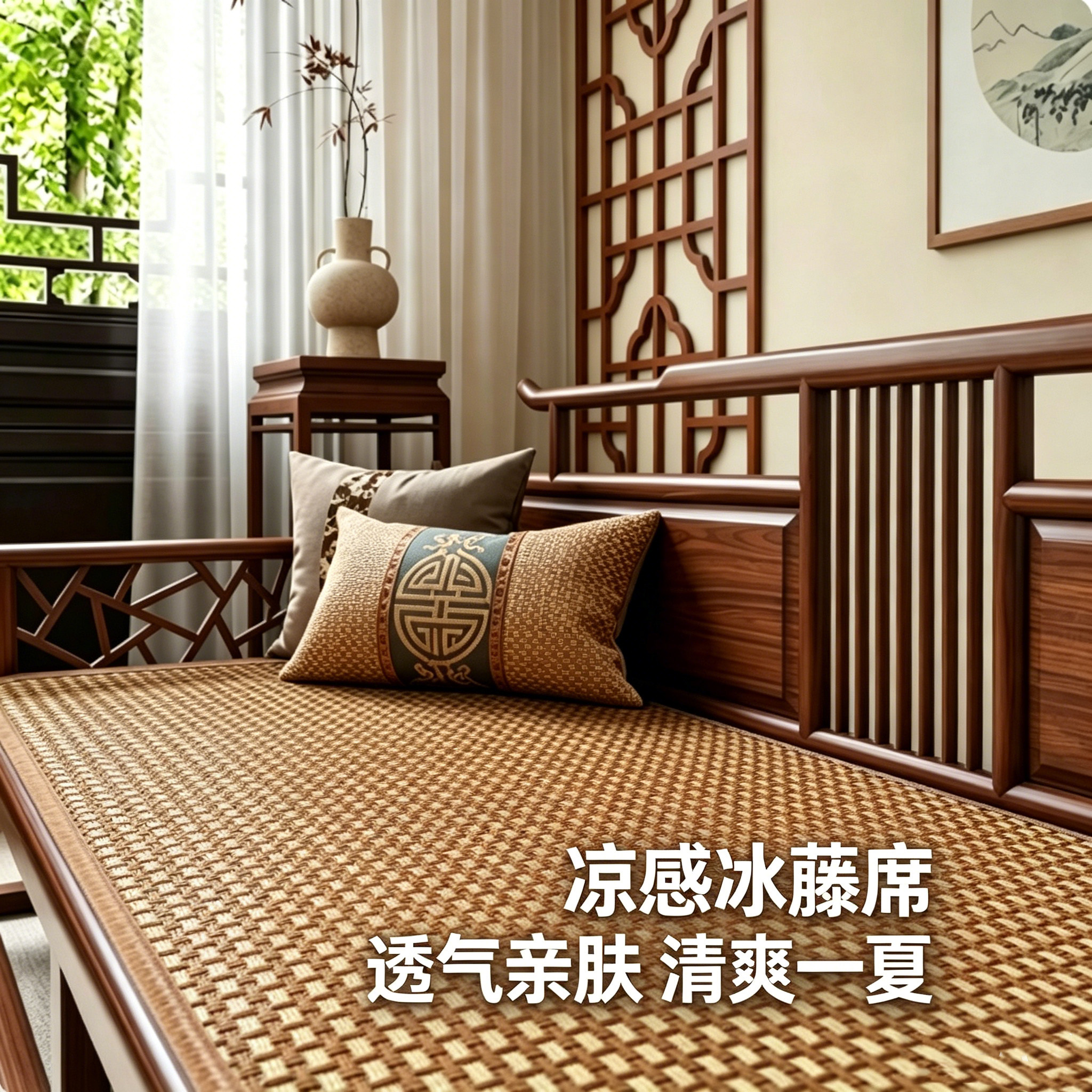 飘窗凉席垫夏季藤编凉席地垫高级感阳台榻榻米新款地毯卧室窗台垫