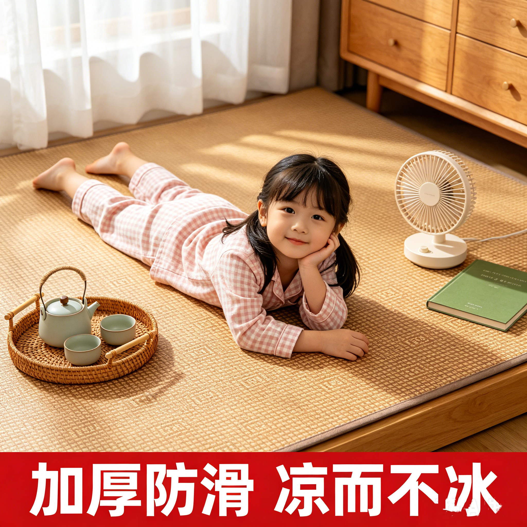 夏季凉席地垫冰藤席凉感榻榻米床垫卧室客厅地毯打地铺防滑午睡垫