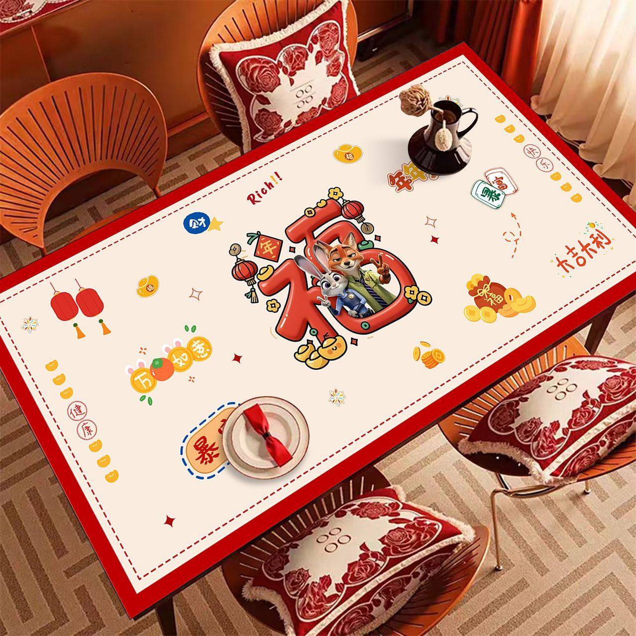 新年餐桌垫防水防油免洗桌布2026新款过年红色茶几台布皮革桌面垫,居家布艺,茶几垫,淘宝优惠券,粉丝福利购,淘宝优惠卷