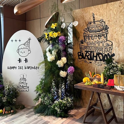 韩系周岁生日布置装饰男女宝宝ins百日宴背景板kt仿真花场景全套