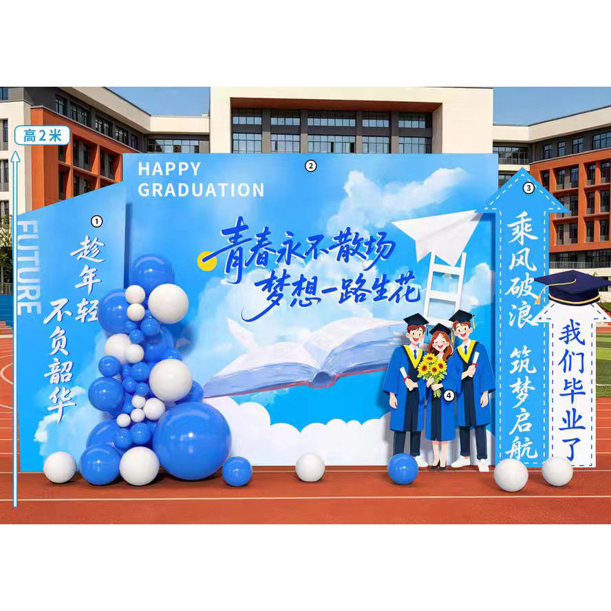 毕业季典礼场景布置氛围装饰初高中大学晚会拍照气球墙背景墙kt板