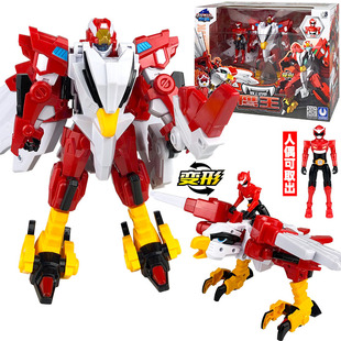 迷你特工队4代兽王力量变形机甲鹰王声光战士福乐人偶变身器套装2
