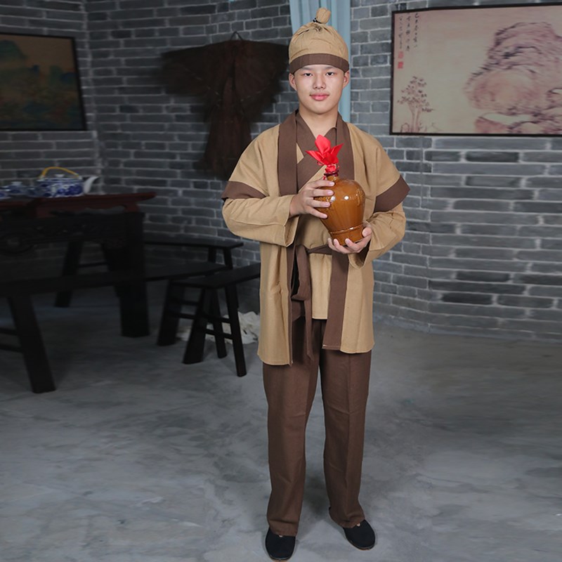 新品古代店小二服装m圆领商贩家丁仆人农民百姓中式酒楼跑堂工作 - 实物图