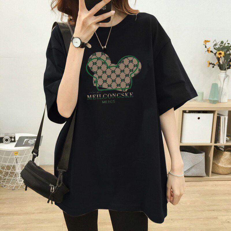 新品孕妇装上衣夏季2025夏款纯棉卡通短袖t恤女S中长款遮肚子休闲