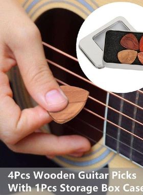 极速4Pcbs/Box Natural Wooden Guitar Picks Acoustic Electric