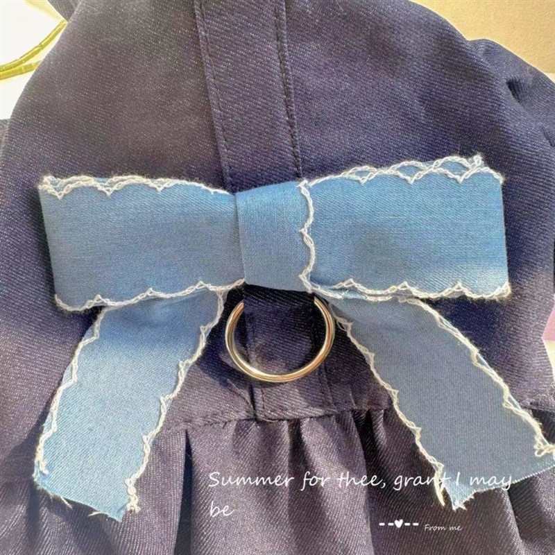 极速狗狗裙子牵引绳春夏薄新款猫咪衣G服博美仿牛仔连衣裙小型犬