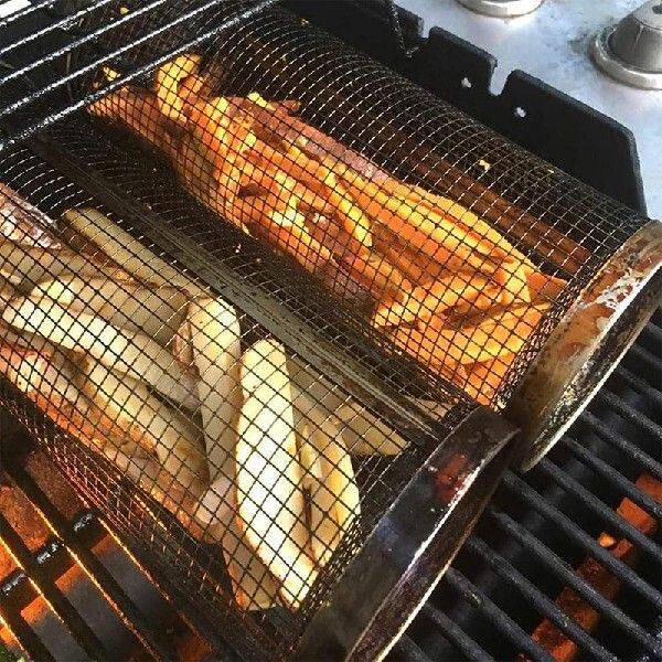 新品Fish Grill Bmasket Grilling Basket Rolling Wire Mesh