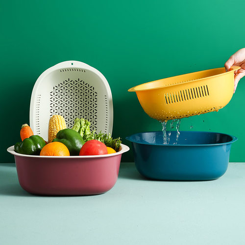 新品双层洗菜盆沥l水篮菜篮子网红厨房家用洗果蔬筐淘米洗水果盆