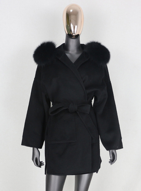 极速FURBELIEVE  Cashmeret Wool Blends Real Fur Coat Winter J