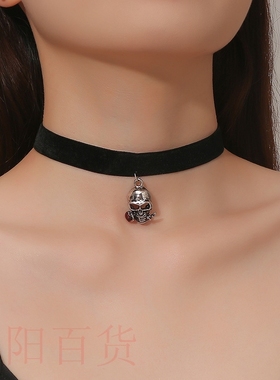 极速Halloween necklace retvro dark skull pendant collar chai