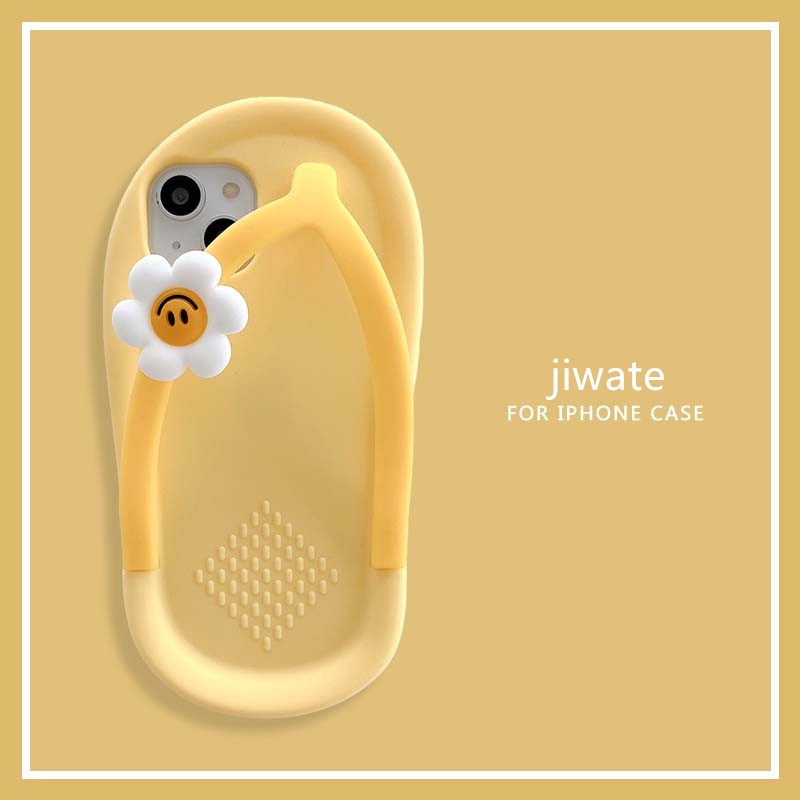 苹果13笑脸花朵黄色人字拖鞋适用iPhone12promax手机壳13mini恶搞11pro新款xr软硅胶7/8plus防摔se网红6s潮女