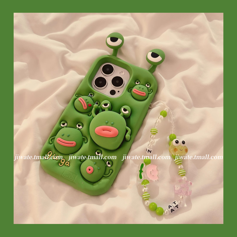 立体绿青蛙旋转支架软硅胶手机壳