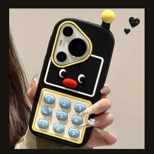 立体卡通黑色企鹅大哥大电话适用华为mate70手机壳mate60pro新款pura70可爱表情软硅胶套荣耀x50全包防摔女款