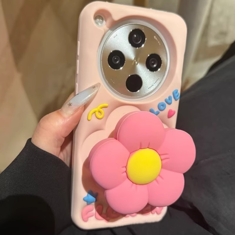 立体软硅胶套彩色花朵支架手机壳