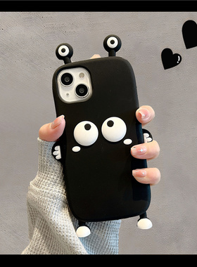 reno10搞怪立体可爱黑煤球适用oppoReno11pro手机壳reno8潮女reno9/7/5k新款a72软硅胶套a58男a97a96全包防摔