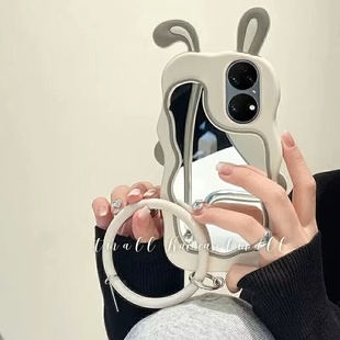 reno8韩风ins女款适用oppoReno9手机壳reno7兔耳朵补妆镜reno6可爱5/4se波浪边a97软硅胶a57全包a96防摔a58潮