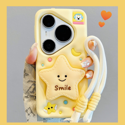 卡通立体星星笑脸支架硅胶手机壳