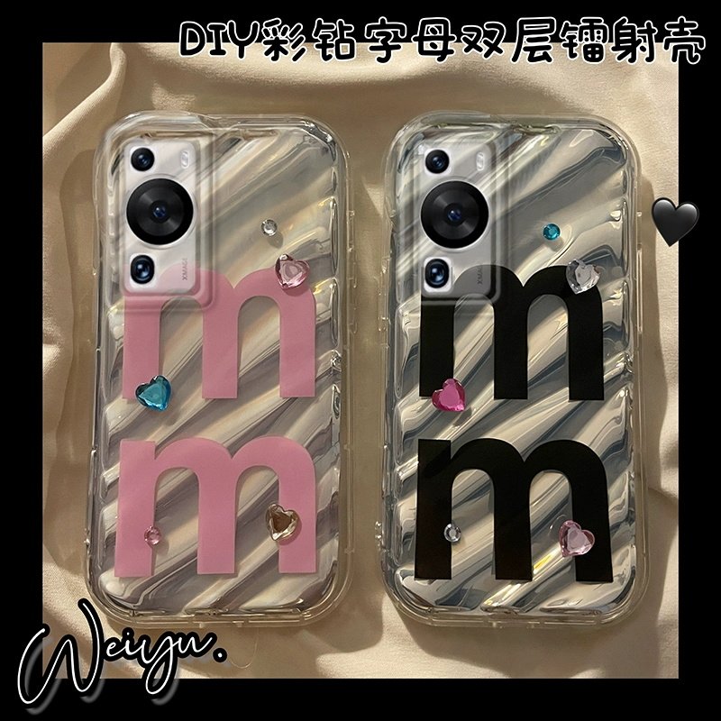 日韩ins水波纹字母适用苹果14手机壳iPhone13promax全包防摔12情侣透明软硅胶11高级感镭色水钻xs/xr网红女款