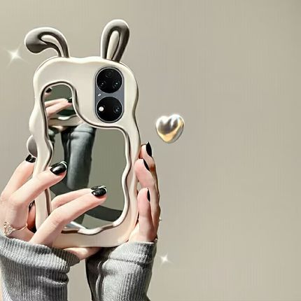 reno10立体兔耳朵化妆补妆镜子适用oppoReno11手机壳reno8波浪软硅胶套reno9pro防摔4se女款7/6/5卡通a72可爱