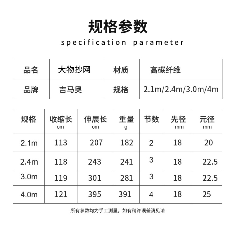 大物抄网竿碳素超硬钓鱼抄网杆捞鱼网兜青鲟鱼巨物抄网全套3/4米