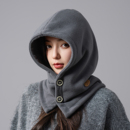 巴拉克拉法帽子女秋冬保暖围脖一体纽扣套头帽摇粒绒骑行保暖帽子