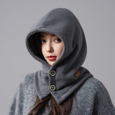 欧倍雅摇粒绒围脖一体纽扣拉法帽
