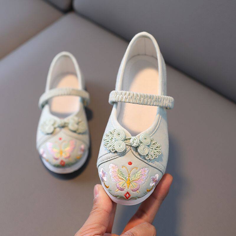 汉服鞋女童配马面裙鞋子绿色中式图片