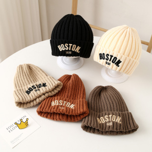 儿童秋冬韩版 保暖宝宝套头帽子 ins字母1630男女童针织毛线帽冬季