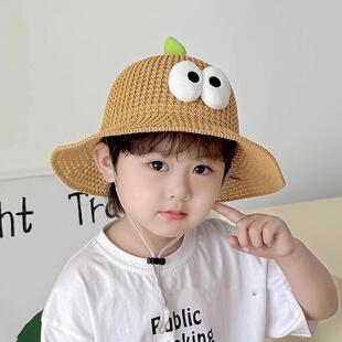 儿童草帽男童女童遮阳帽夏季宝宝防晒帽子可爱恐龙户外出游太阳帽
