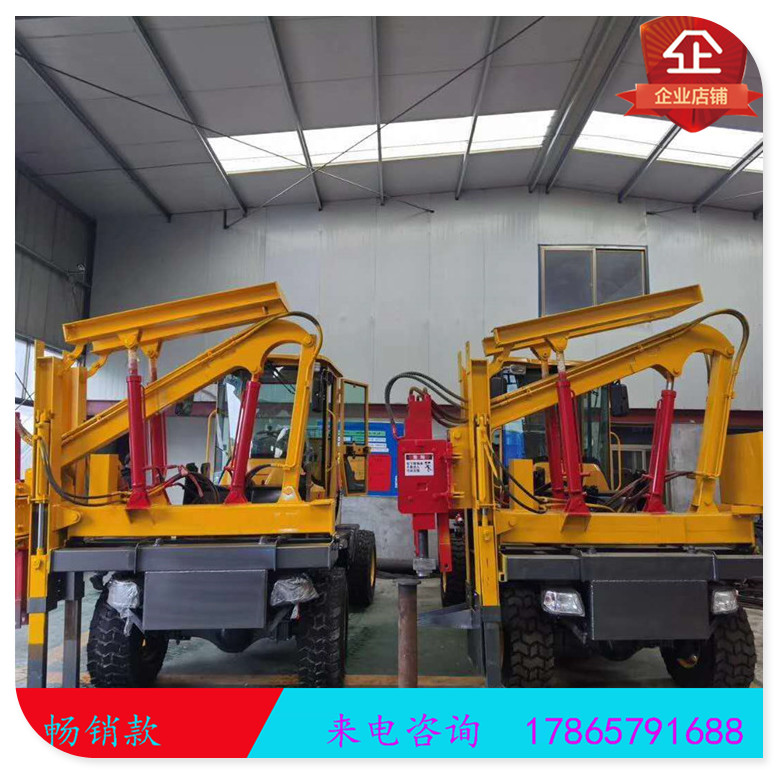 高速公路护栏打桩机小大型钻孔防撞轮式全液压道路装载压桩机