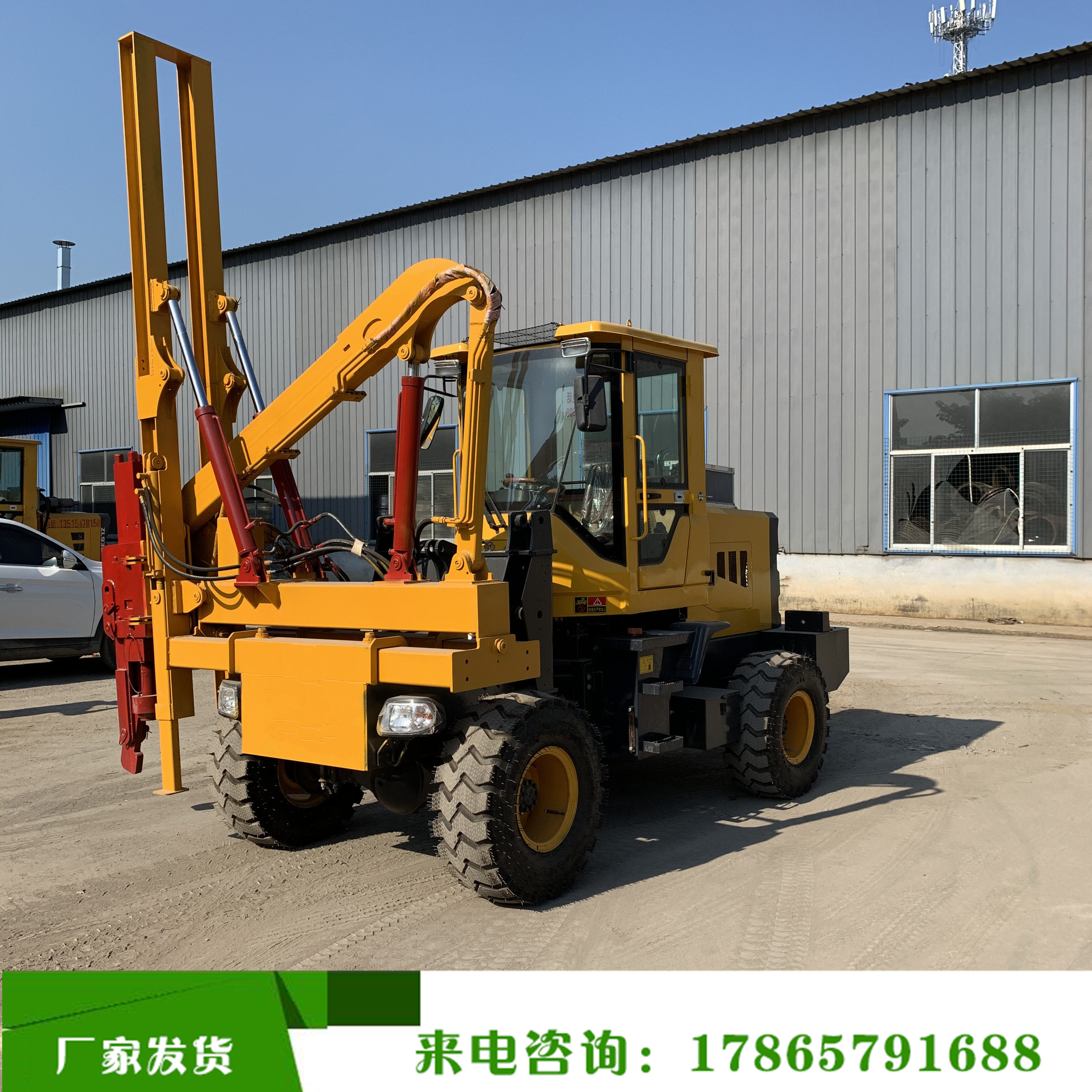 多功能装载机改装高速公路波形护栏打桩机 打拔钻空压机一体机